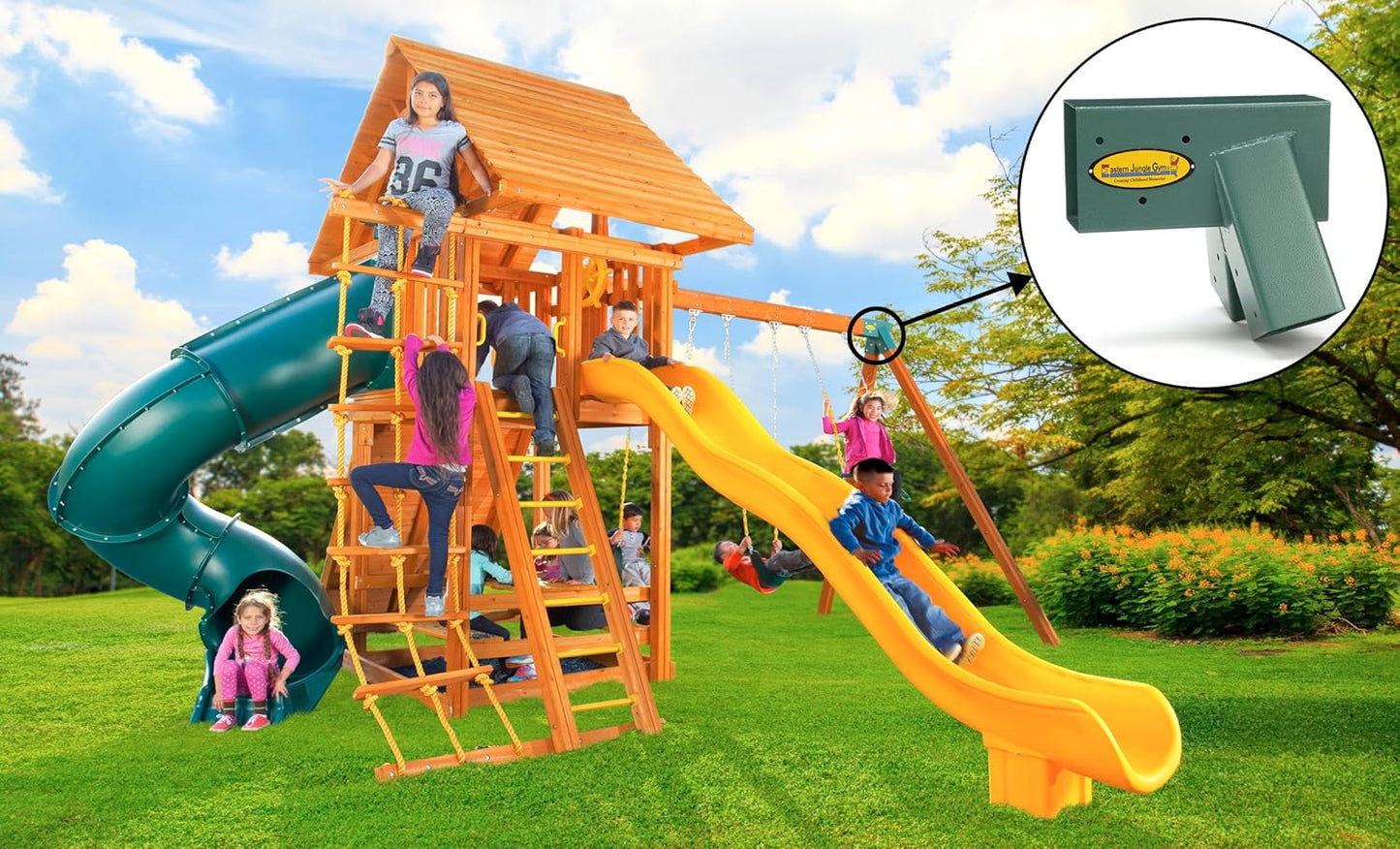 Eastern Jungle Gym Easy 1-2-3 A-Frame Swing Set Bracket Heavy Duty for EZ, Simple Install - DIY Swing Set Parts Green