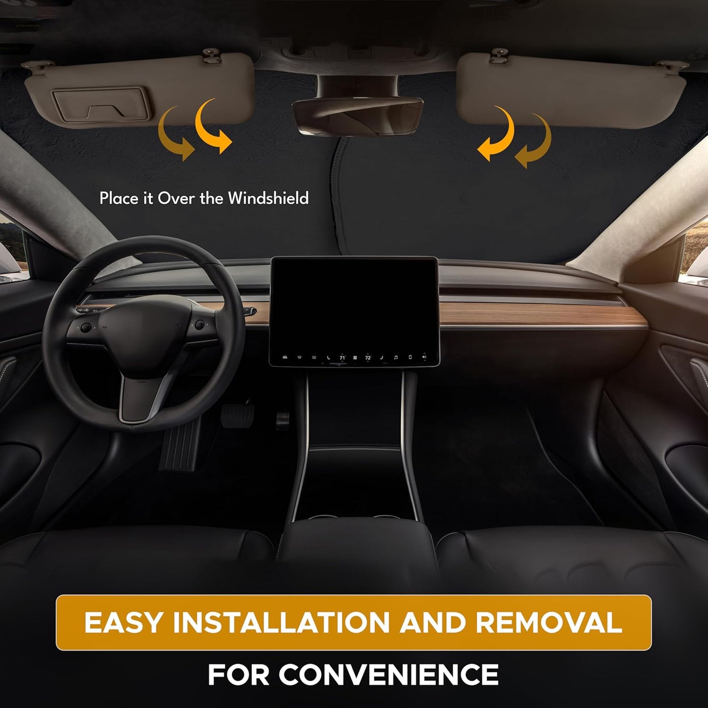 EcoNour Tesla Windshield Sun Shade | Foldable Front Windshield Shade for Sun, Heat and UV Rays | Car Front Window Sunshade | Sun Protection Shade Fit for Tesla Model-3 & Model-Y