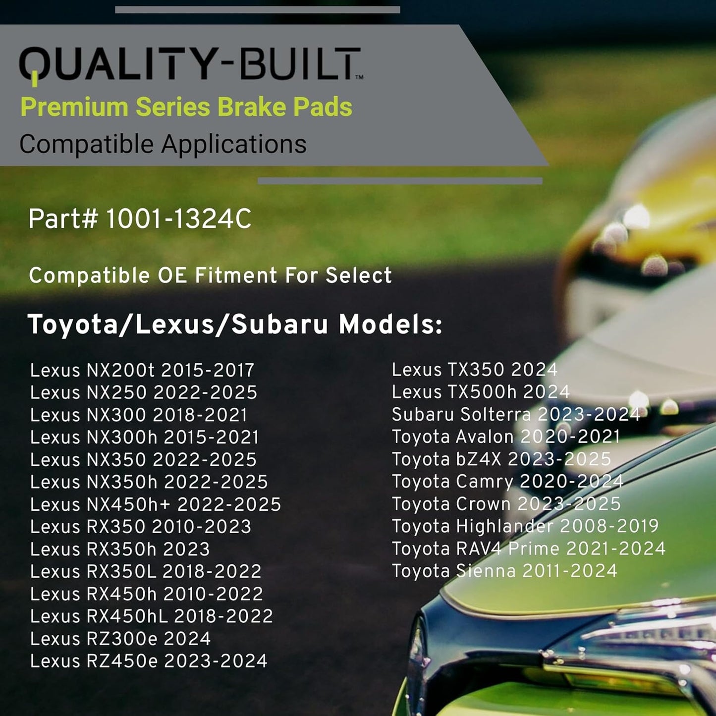 Premium Ceramic Front Brake Pads (1001-1324C) Compatible with 2008-2025 Lexus/Subaru/Toyota (Avalon/Camry/Crown/Highlander/NX200t/NX250/NX300/NX300h/NX350/NX350h/NX450h+/RAV4 Prime)