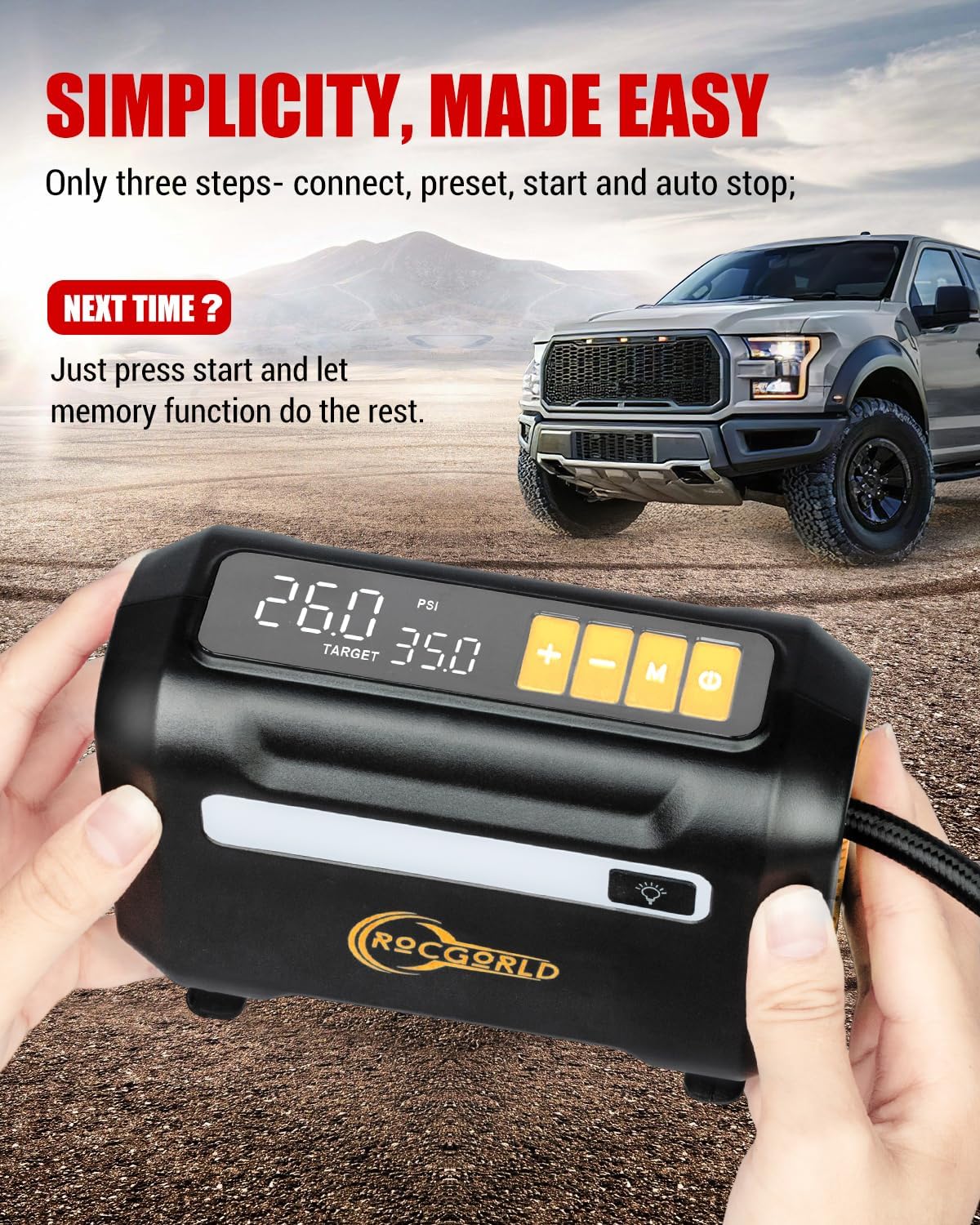 R8 Tire Inflator Portable Air Compressor, DC 12V Portable Air Compressor with Large Dual Digital Screen, 3X Faster Inflation Portable Air Pump for Car Tires, Bike, Motor - Car Accessories