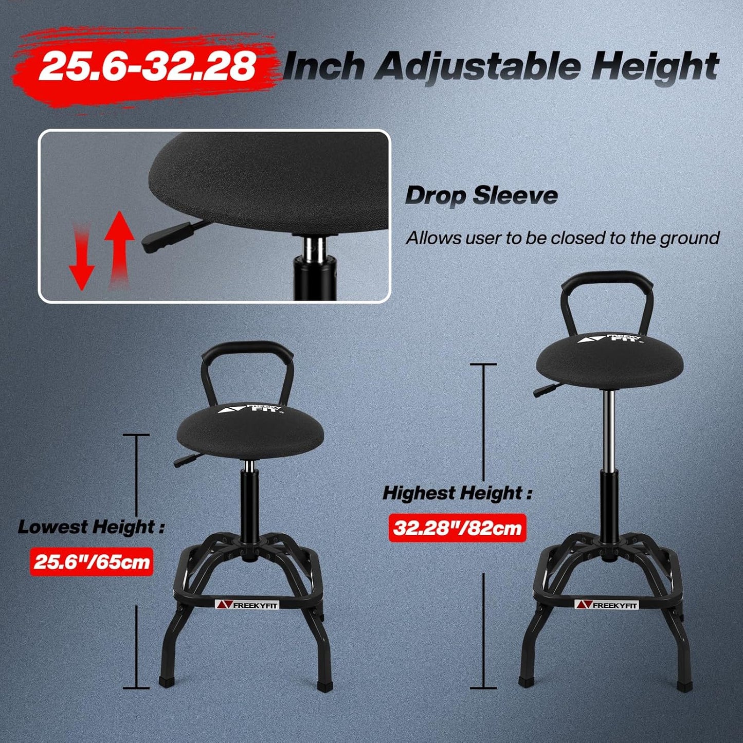 Garage Stool, Adjustable Height Swivel Work Mechanic Shop Stool with Backrest, Pneumatic Shop Chair for Home, Workshop, 300 LBS Capacity, 360° Rotation, Heavy Duty, Black