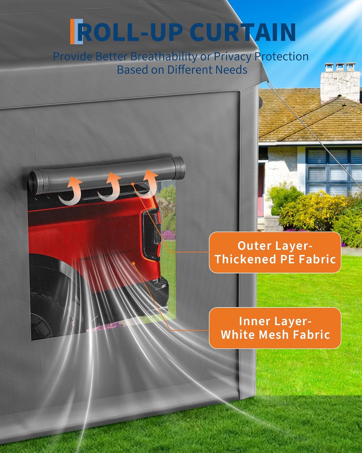 10x20 Ft. Metal Carport Garage with PE Fabric and Galvanized Steel Frame Outdoor Shelter for Cars, Trucks and Boats with 4 Doors and Mesh Windows for Ventilation - Grey