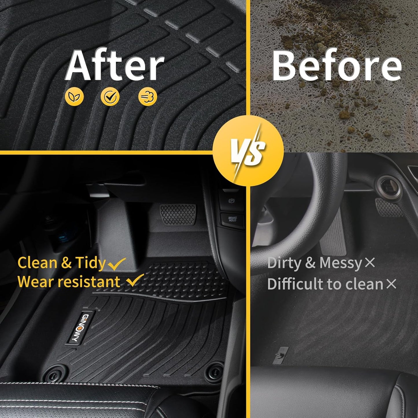 GINOWY-Floor Mats for Volkswagen VW Jetta 2012-2018 丨TPE All Weather Car Mat for VW Jetta Floor Liners Mat Custom Fit for Jetta Accessories Without Cargo Trunk Mat Trunk Liner