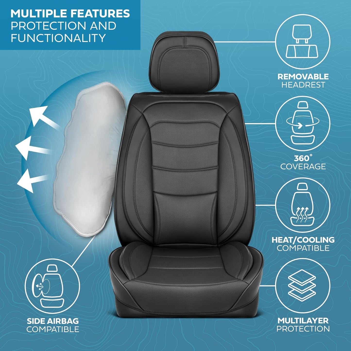 Elite Edition Faux Leather Seat Covers for Cars, Trucks, & SUV - 2 Black Car Seat Covers for Front Seats - Universal Fit Car Accessories Automotive Interior Cover Protector for Most Vehicles