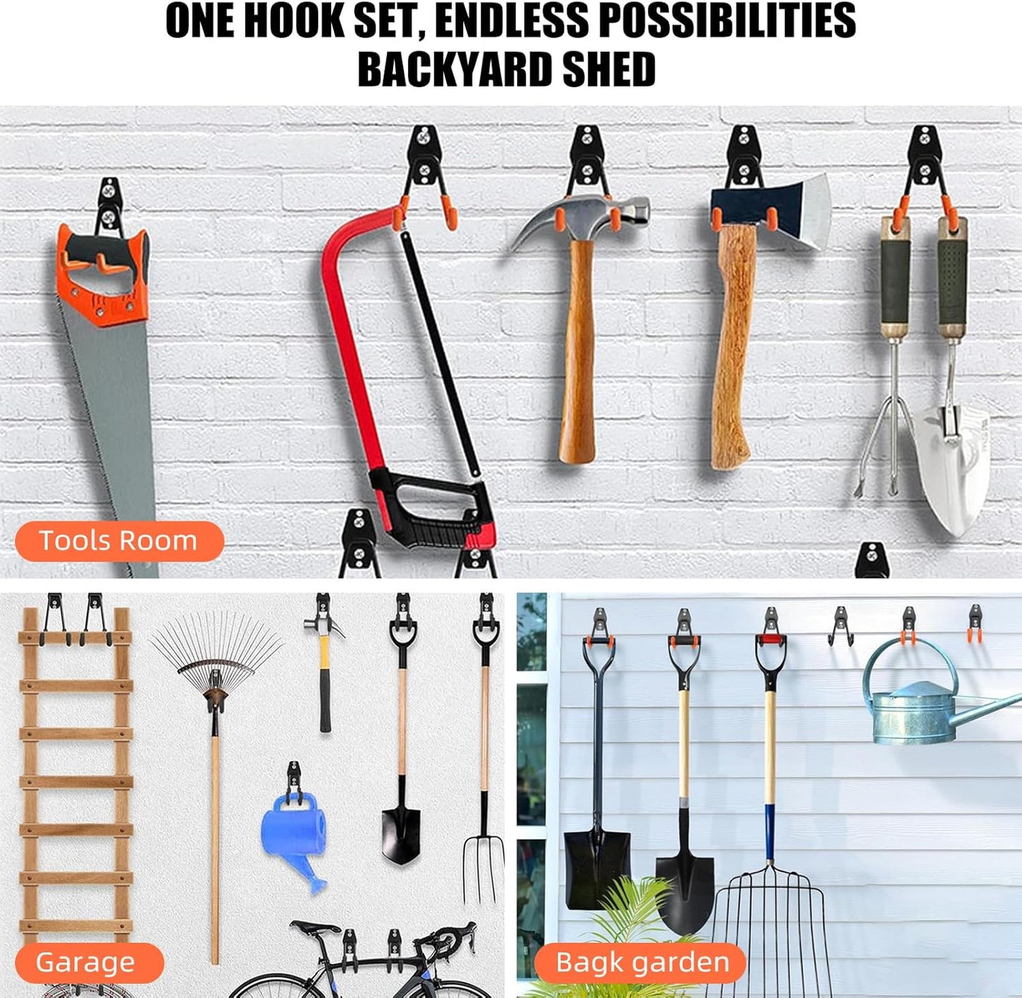 Garage Hooks, 4 Pack Wave Hooks for Hanging Heavy Duty Ladders, Bikes, Tools Ideal for Garage, Garden, Basement Utility Room Storage (Orange)