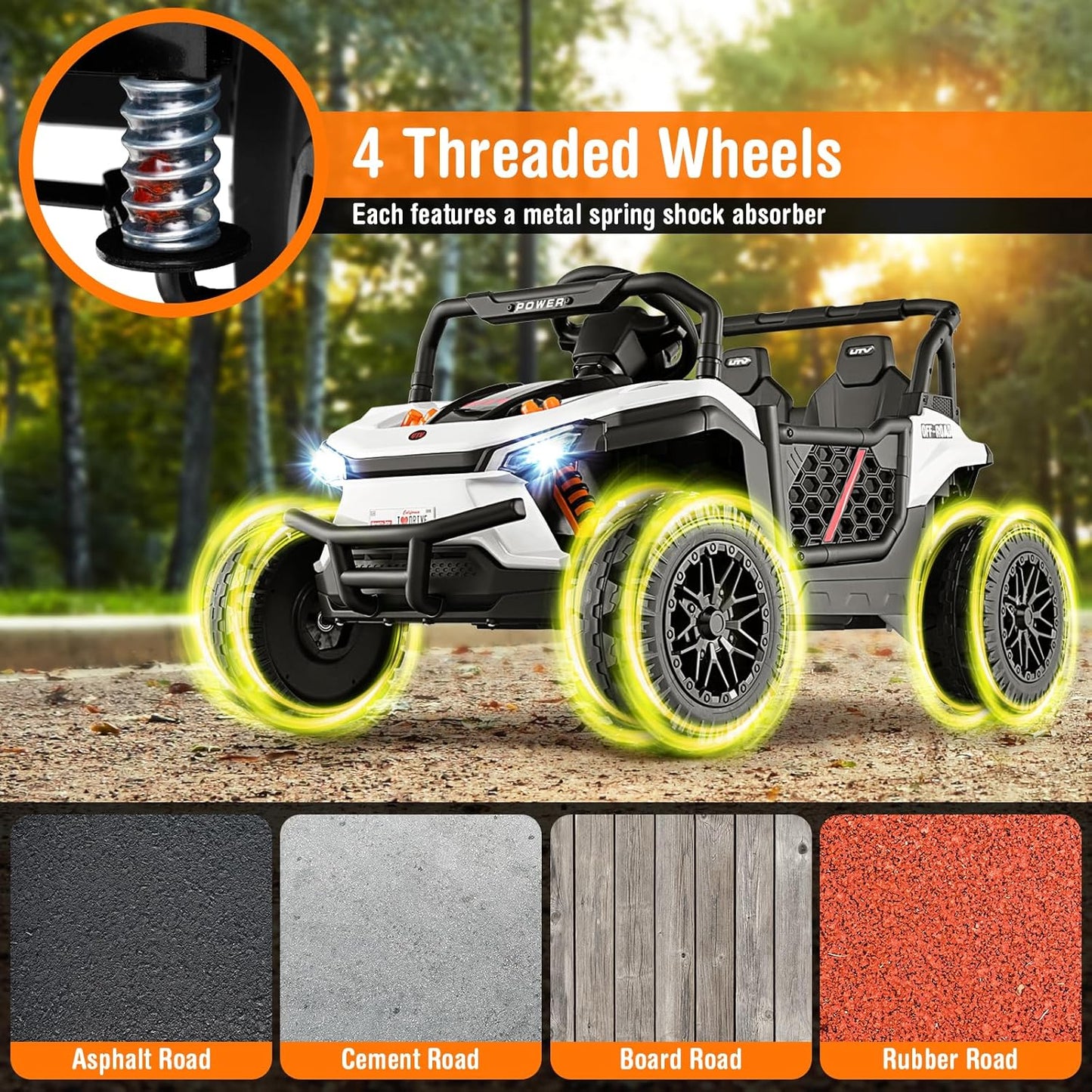 Costzon Kids UTV, 12V Battery Powered Electric Off-Road Car w/Remote Control, Sounds, Wireless Connection, 3 Speeds & 4-Wheel Suspension, Kids Ride on Truck, Gift for Boys & Girls 3+ Years Old (White)