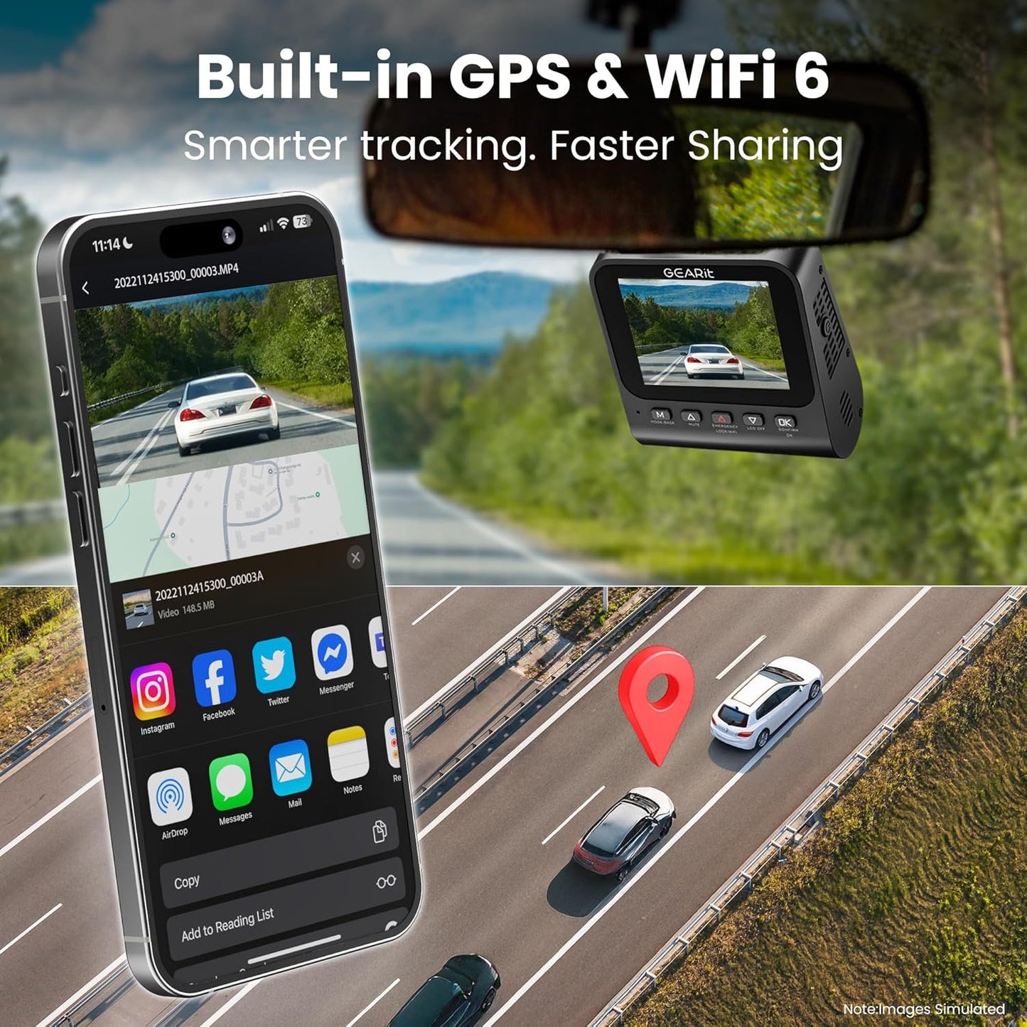 GEARit 4K Dual Dash Cam Front and Rear Camera with WiFi, GPS, Night Vision - 2 Channel Car Camera System with Supercapacitor, Parking Mode, Loop Recording & Free 64GB SD Card