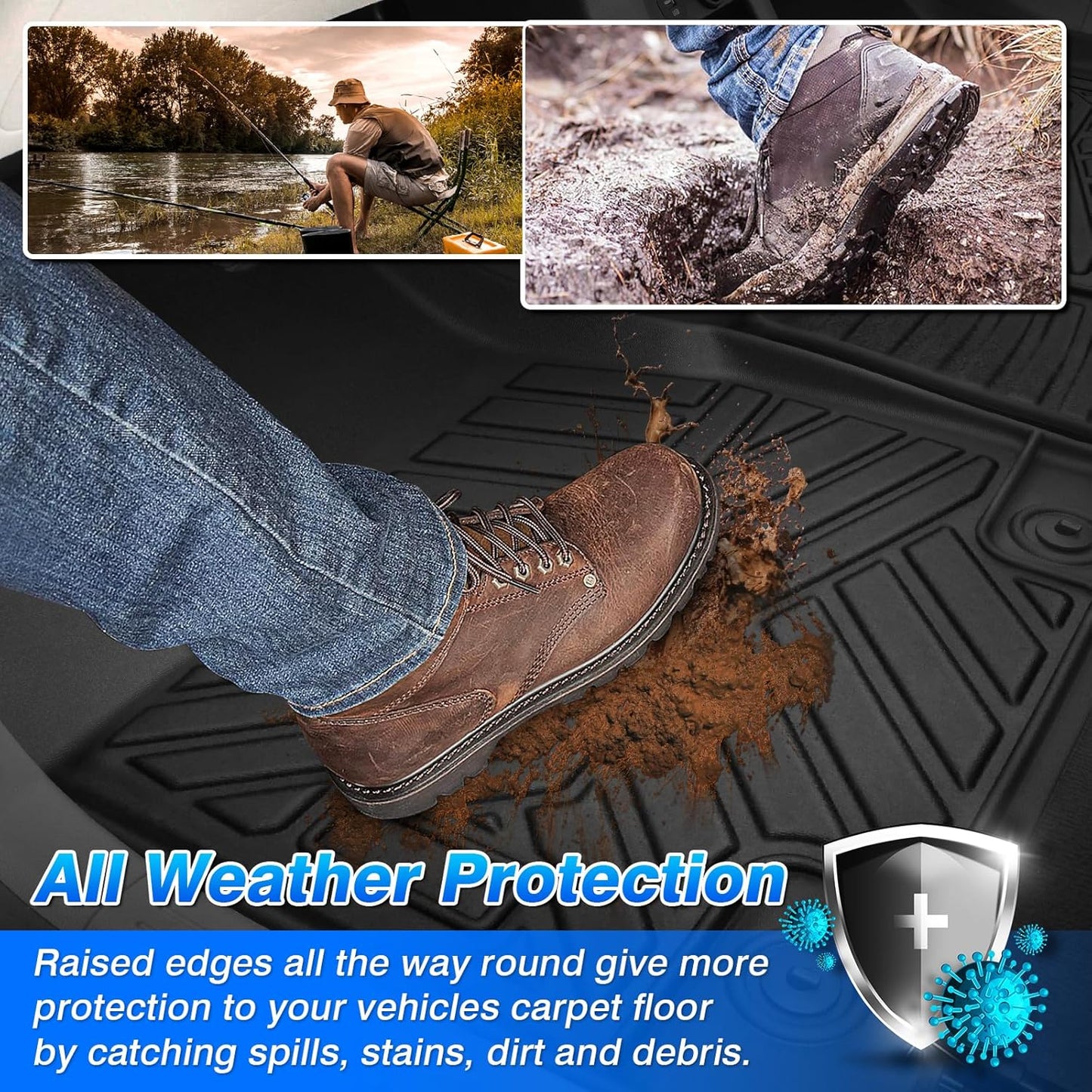 Cartist Floor Mats Fit for 2017-2024 2025 Ford F-250/F-350/F450 Super Duty Crew Cab w/Under Seat Storage Accessories All Weather Floor Mat Heavy Duty TPE Odorless Carpet Protection