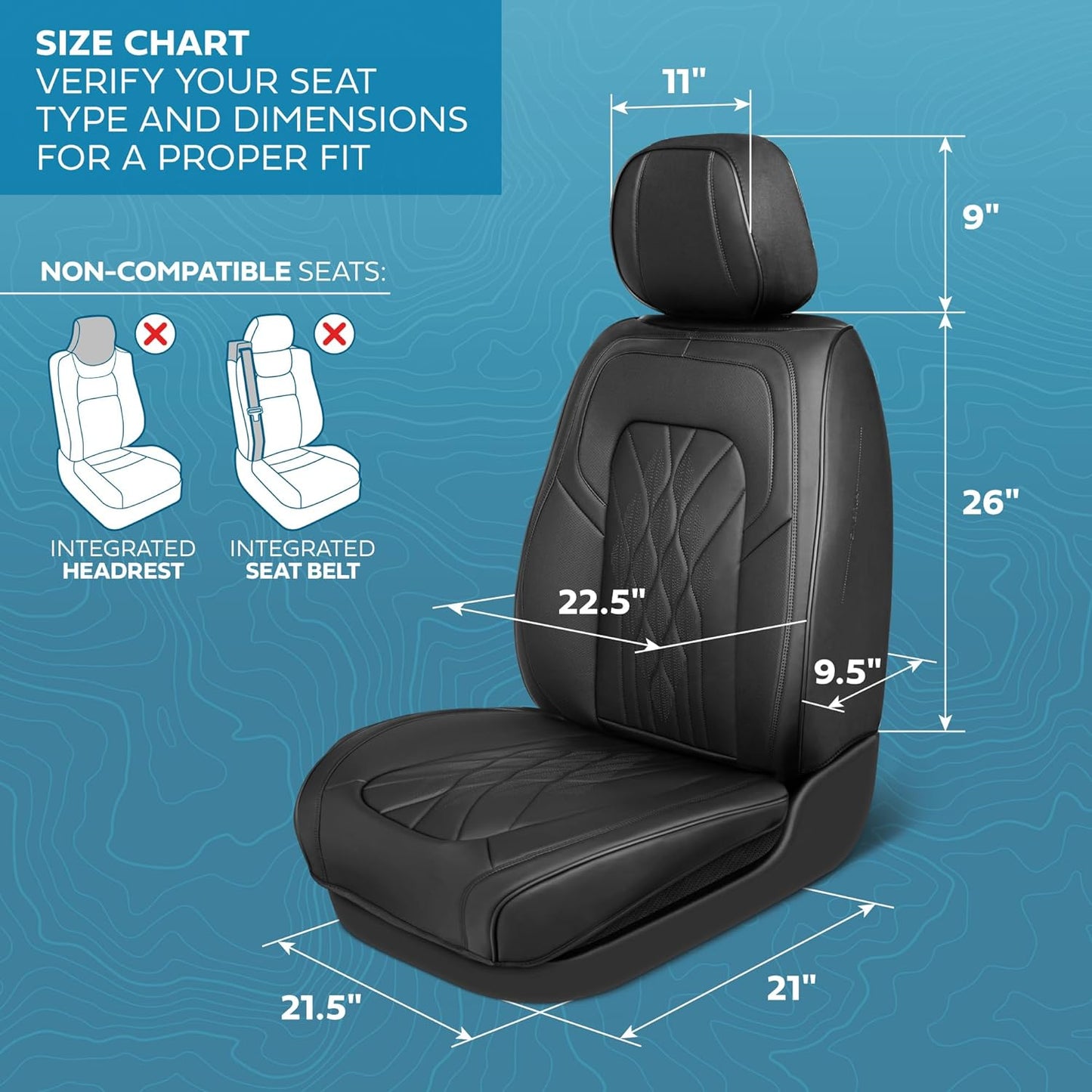 Elite Edition Faux Leather Seat Covers for Cars, Trucks, & SUV - 2 Black Car Seat Covers for Front Seats - Universal Fit Car Accessories Automotive Interior Cover Protector for Most Vehicles