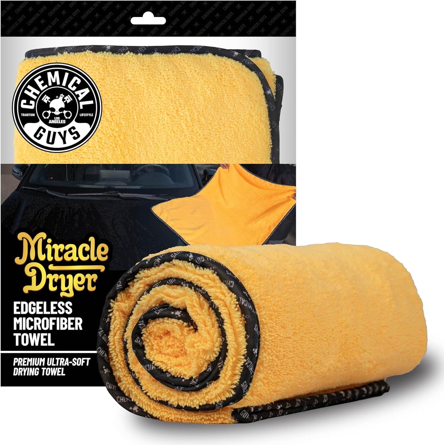 Chemical Guys ‎MIC721 Miracle Dryer Microfiber Drying Towel, (Great for Cars, Trucks, SUVs, RVs, Motorcycles & More), Yellow (36" x 25")