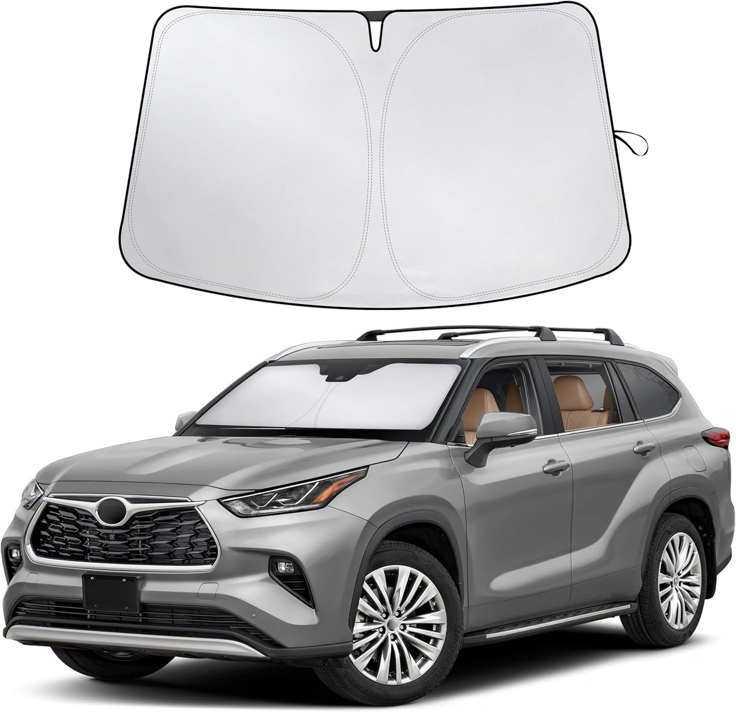 for Toyota Highlander Accessories 2020-2025 EcoNour Sunshade Windshield Cover-240T Polyester Material Car Sun Visor-Custom Fit Highlander L LE XLE Limited Platinum Sun Visor 240T Fabric Car Sun Shade
