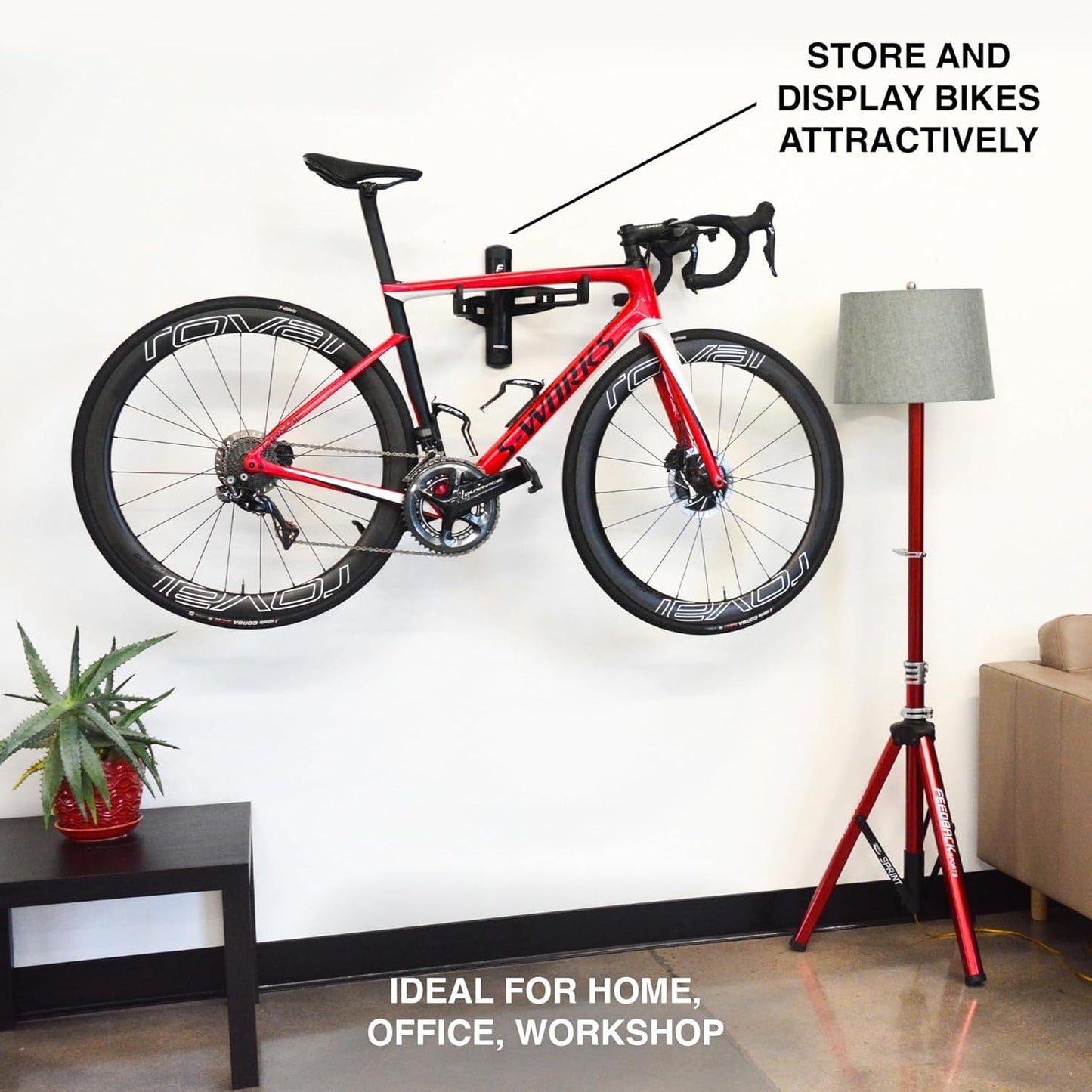 FEEDBACK SPORTS | Velo Wall Rack 2D Bike Storage | Bicycle Hangar Mount W/Adjustable Arms | Road, Gravel, Mountain Bike Compatible | For Garage, Apartment, Shed | Black