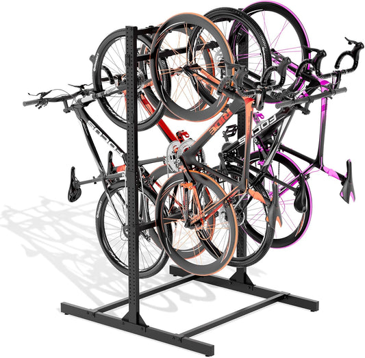 Freestanding Bike Storage Rack, Heavy-Duty Steel Vertical Bike Rack for Indoor Outdoor Floor Stand Max 8 Bike Bicycle Organizer, 600LBS Bike Storage Rack for Home and Garage