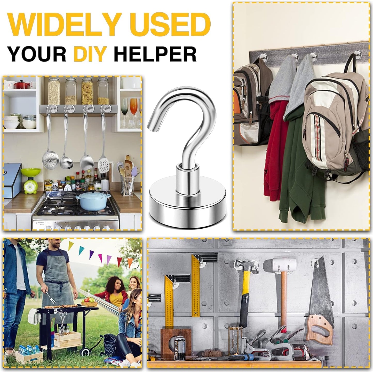 DIYMAG Magnetic Hooks, 30Lbs Strong Heavy Duty Cruise Magnet Hooks for Classroom, Fridge, Hanging, Cabins, Grill, Kitchen, Garage, Workplace and Office etc, (15 Pack-Silver)