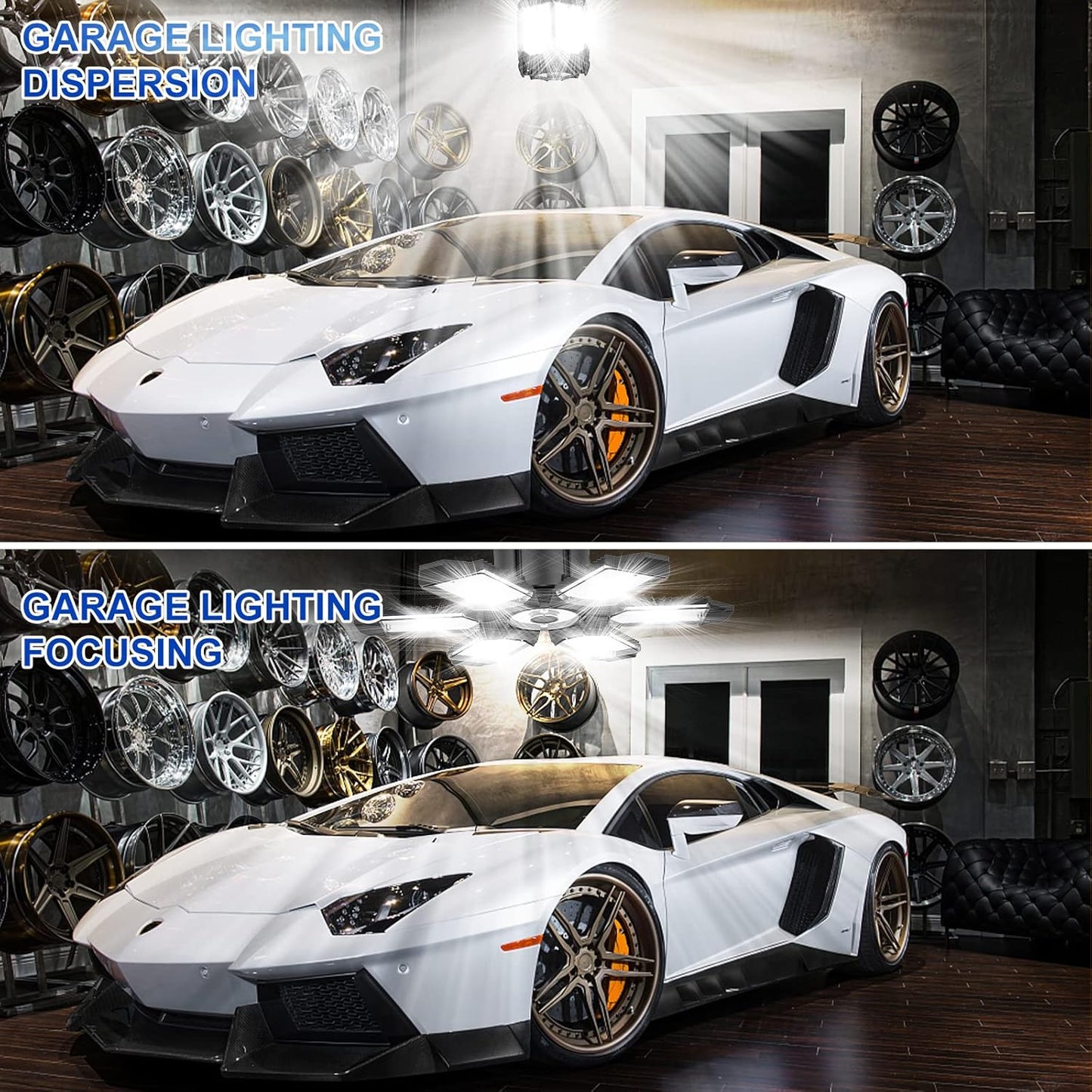 8 Pack 220W Garage Light Ceiling Led Deformable LED Shop Lights for Workshop E26 E27 Screw in Garage