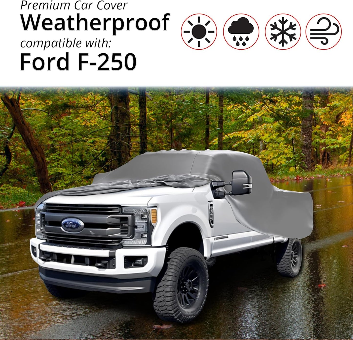 Car Covers Weatherproof Max Truck Cover & Warranty Compatible with Ford 2022-2024 F-250 Crew Cab~8' & Shell– Outdoor Cover, Prevents Theft with Cable Lock
