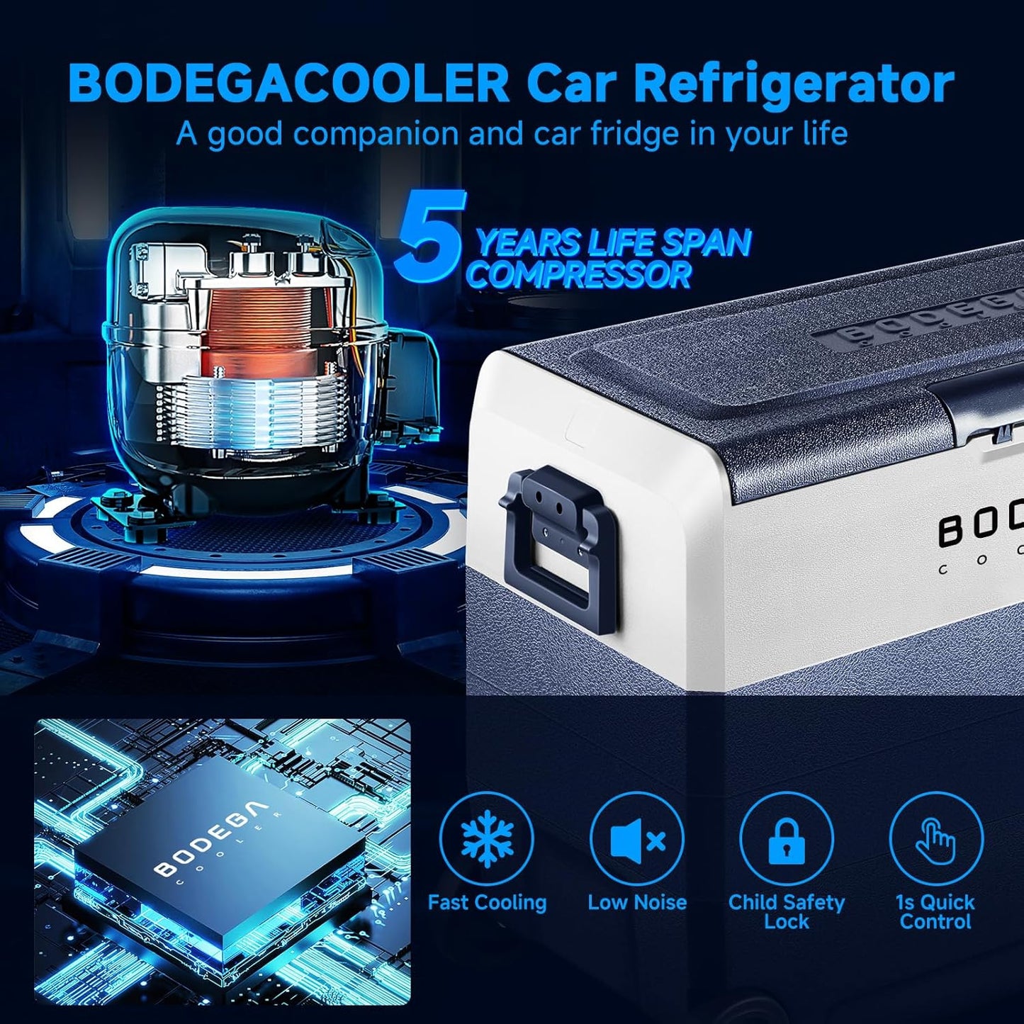BODEGACOOLER 12 Volt Portable Refrigerator,64 Quart Car Fridge Dual Zone -4℉-68℉,60L Car Freezer APP Control,Electric Compressor Cooler 12/24V DC and 100-240V AC for RV,Camping,Travel,Truck,Vehicles