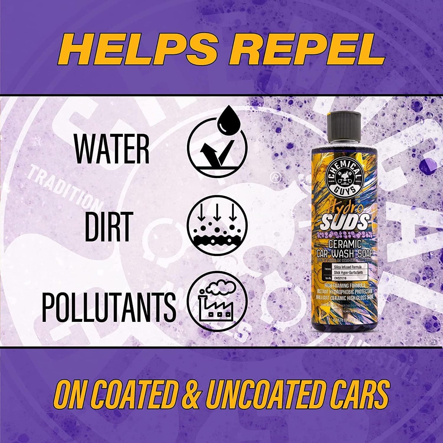 Chemical Guys CWS21216 HydroSuds Ceramic SiO2 Shine High Foaming Car Wash Soap (Works with Foam Cannons, Foam Guns or Bucket Washes) For Cars, Trucks, Motorcycles, RVs & More, 16 fl oz, Berry Scent