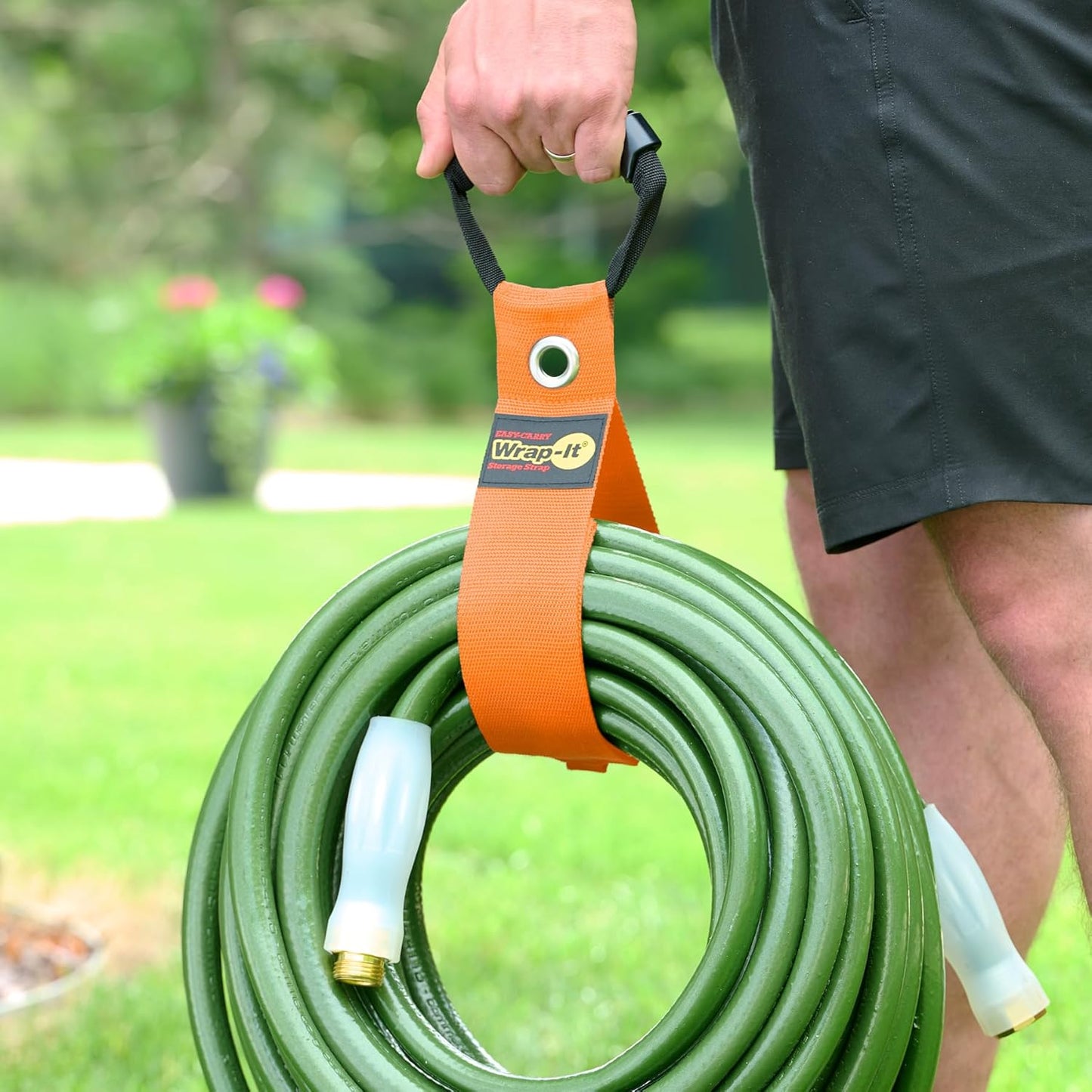 Easy-Carry Wrap-It Storage Straps - 28” (2-Pack) Blaze Orange with Grommet - Heavy Duty Wrap It Storage Straps and Extension Cord Wrap for Water Hose Storage