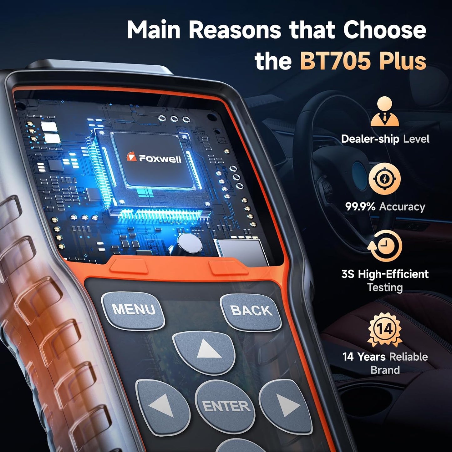 FOXWELL BT705 Plus Car Battery Tester 12V 24V Automotive, 100-2000CCA Battery Load Tester Digital Battery Analyzer Charging System Alternator Tester Cranking Checker for Car Heavy Duty Truck Marine