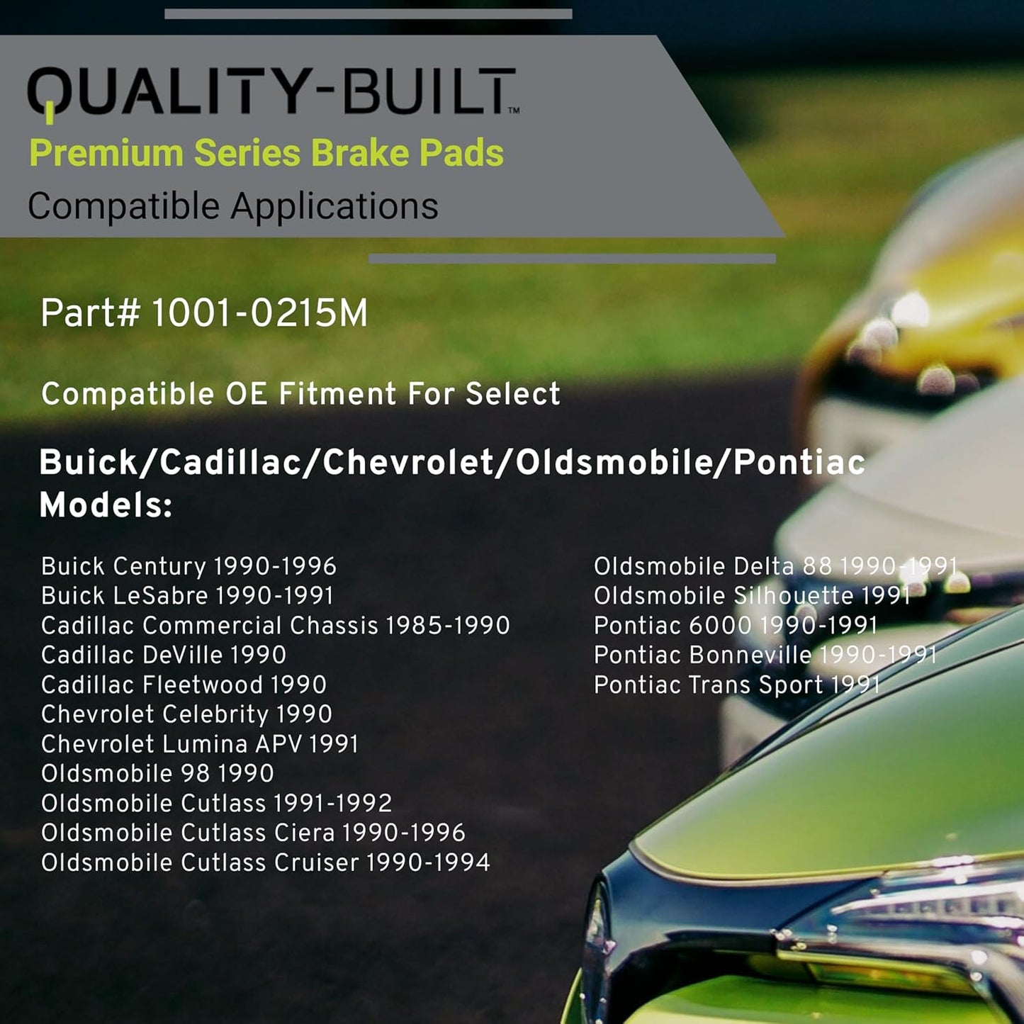 Premium Semi-Metallic Front Brake Pads (1001-0215M) Compatible with 1985-1996 Buick/Cadillac/Chevrolet/Pontiac (Bonneville/Celebrity/Century/Cutlass/Cutlass Ciera/Cutlass Cruiser & More)