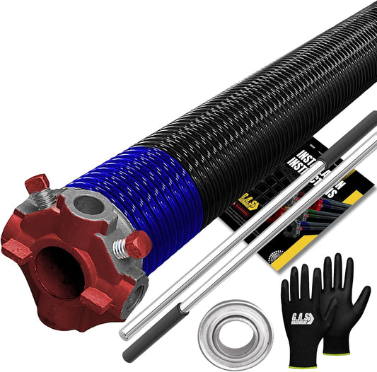 Garage Door Torsion Spring 262x1.75x40 Includes 1” Steel Bearing, Non-Slip Gloves, and Winding Bars for Left Side of Garage Door Precision E-Coating 5-Year Warranty Min. 30,000 Cycles (Red Cone)