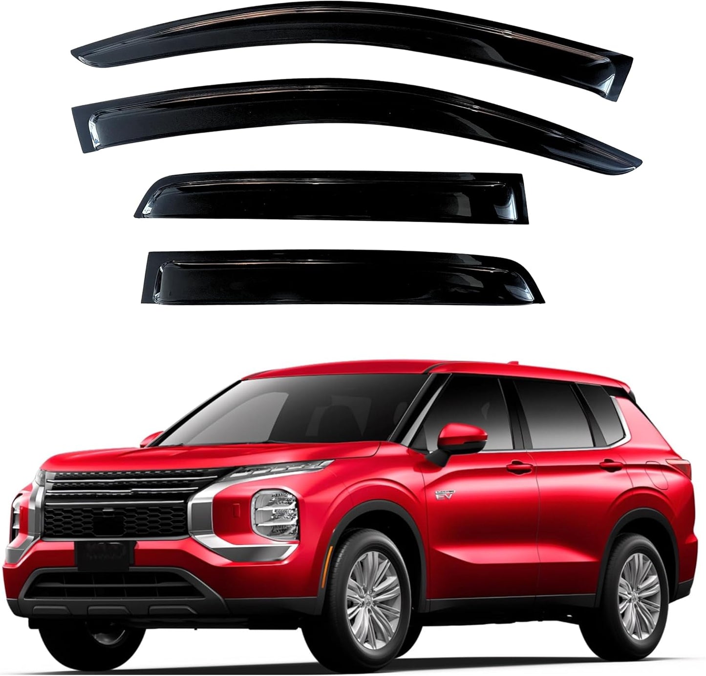 KPY Window Visor Compatible with Mitsubishi Outlander 2022-2024, 4PC Rain Guard Side Window Vent Deflectors Tape-On Style, 2022 2023 2024