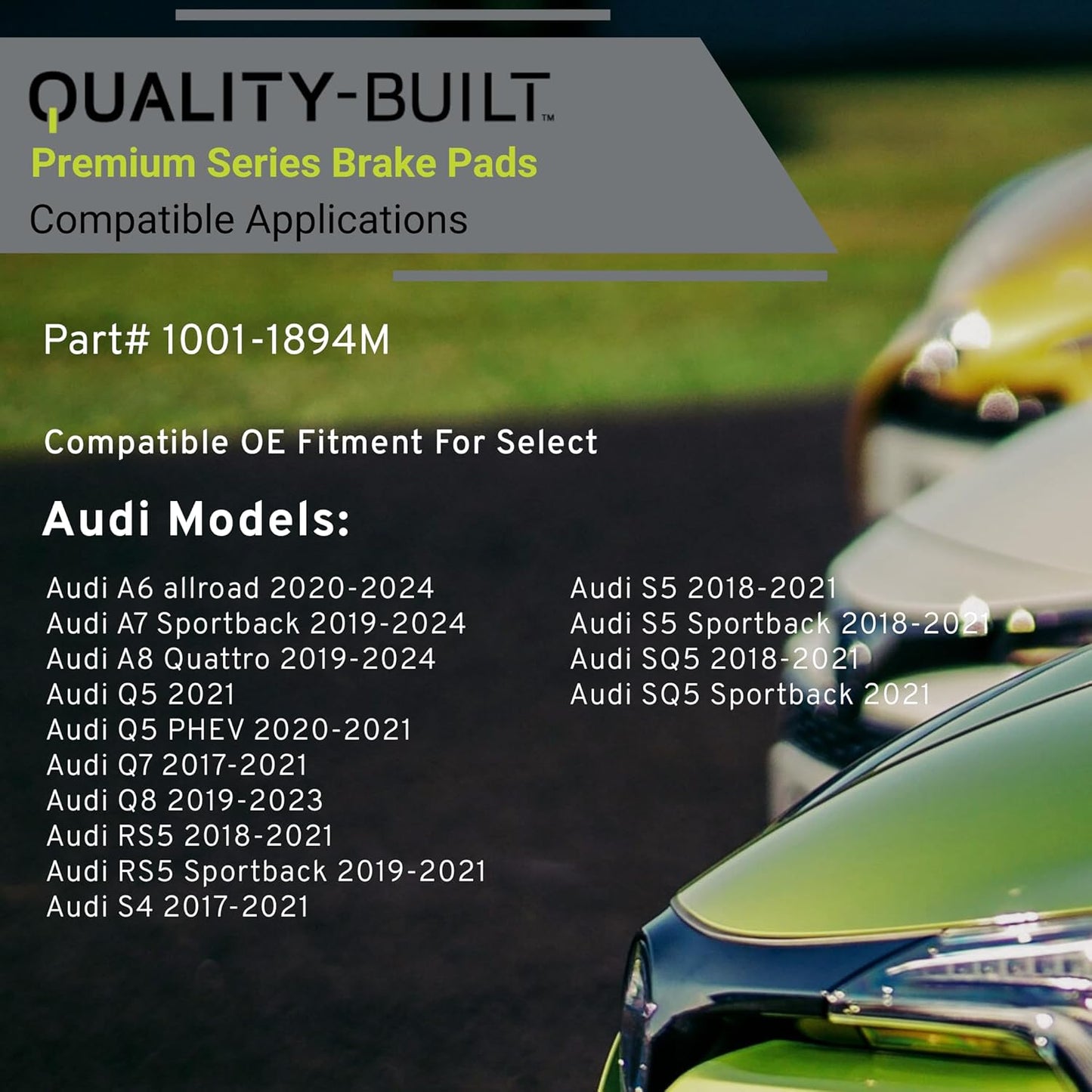 Premium Semi-Metallic Front Brake Pads (1001-1894M) Compatible with 2017-2024 Audi (A6 allroad/A7 Sportback/A8 Quattro/Q5/Q5 PHEV/Q7/Q8/RS5/RS5 Sportback/S4/S5/S5 Sportback/SQ5 & More)