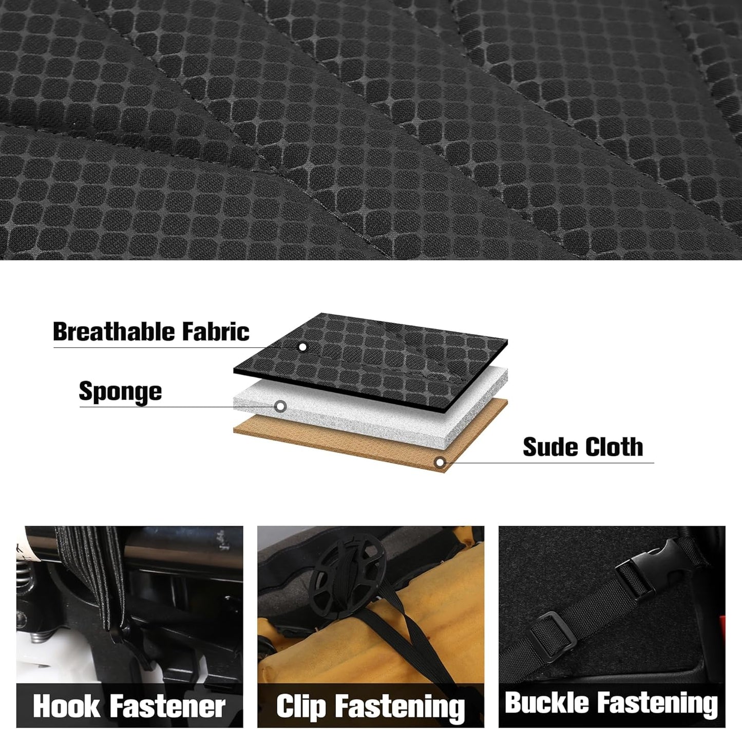 CAROMOP Luxury Faux Leather&Fabric Car Seat Covers Full Set with Breathable 3D Foam Back Support,Universal Comfortable Seat Covers for Cars,Trucks,SUVs, Front Armrests Compatible(5-Seat Black)