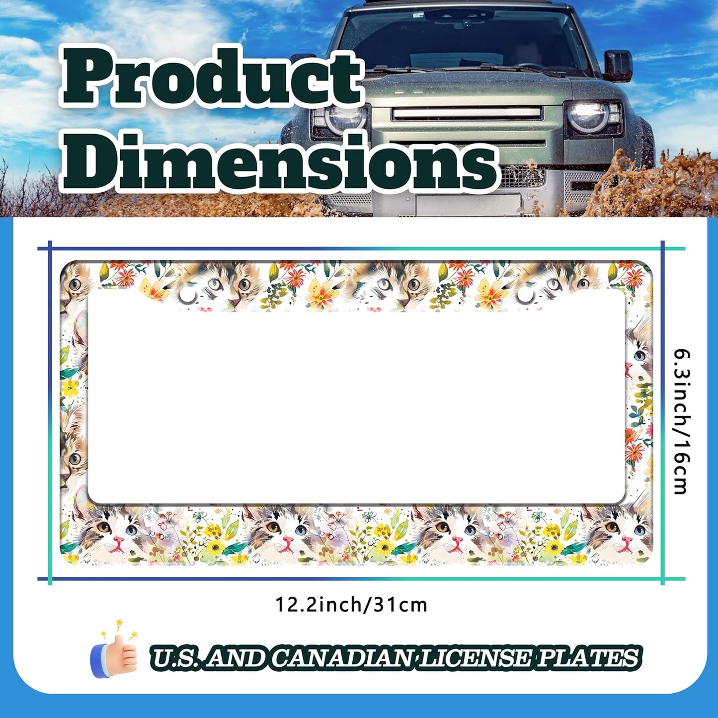 Cute Cat License Plate Frame Kitten Stainless Steel License Plate Holder for Front or Rear Car Tags Funny for Car Decoration Accessories with Screws 6.3 X 12.2 in for Women Men