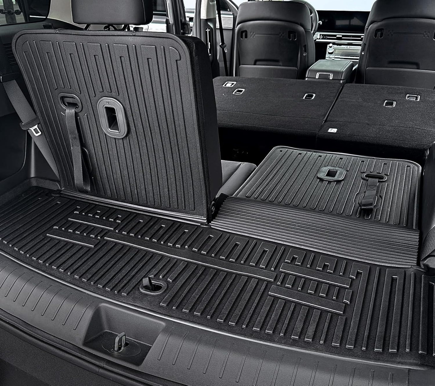 Floor Mats for 2024 2025 Hyundai Santa Fe 6-Seat/7-Seat (Fit Hybrid and Fuel), All Weather TPE Floor Mat and 2-in-1 Cargo Mat with Backrest Mat for Santa Fe Accessories