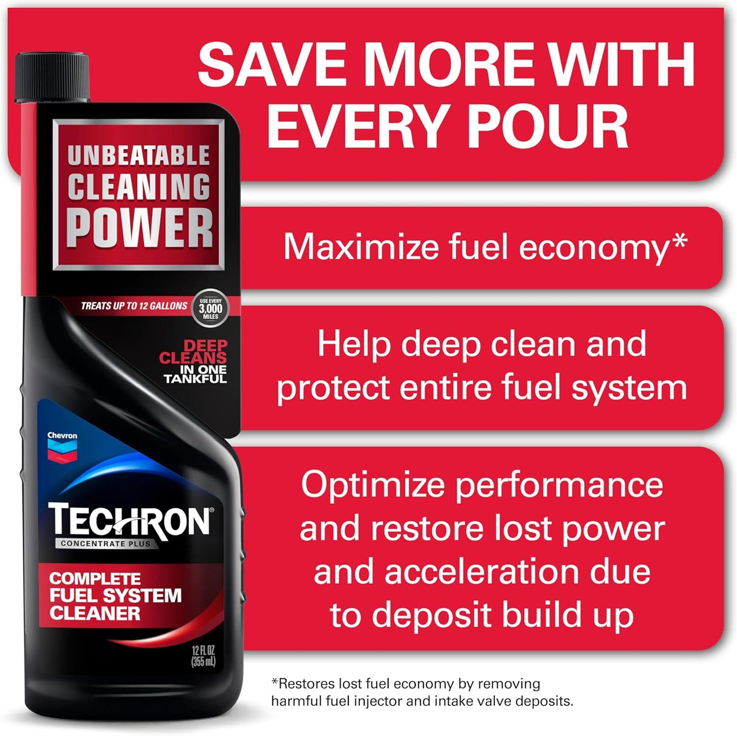 Chevron Techron Concentrate Plus Fuel System Cleaner, 20 oz., Pack of 1