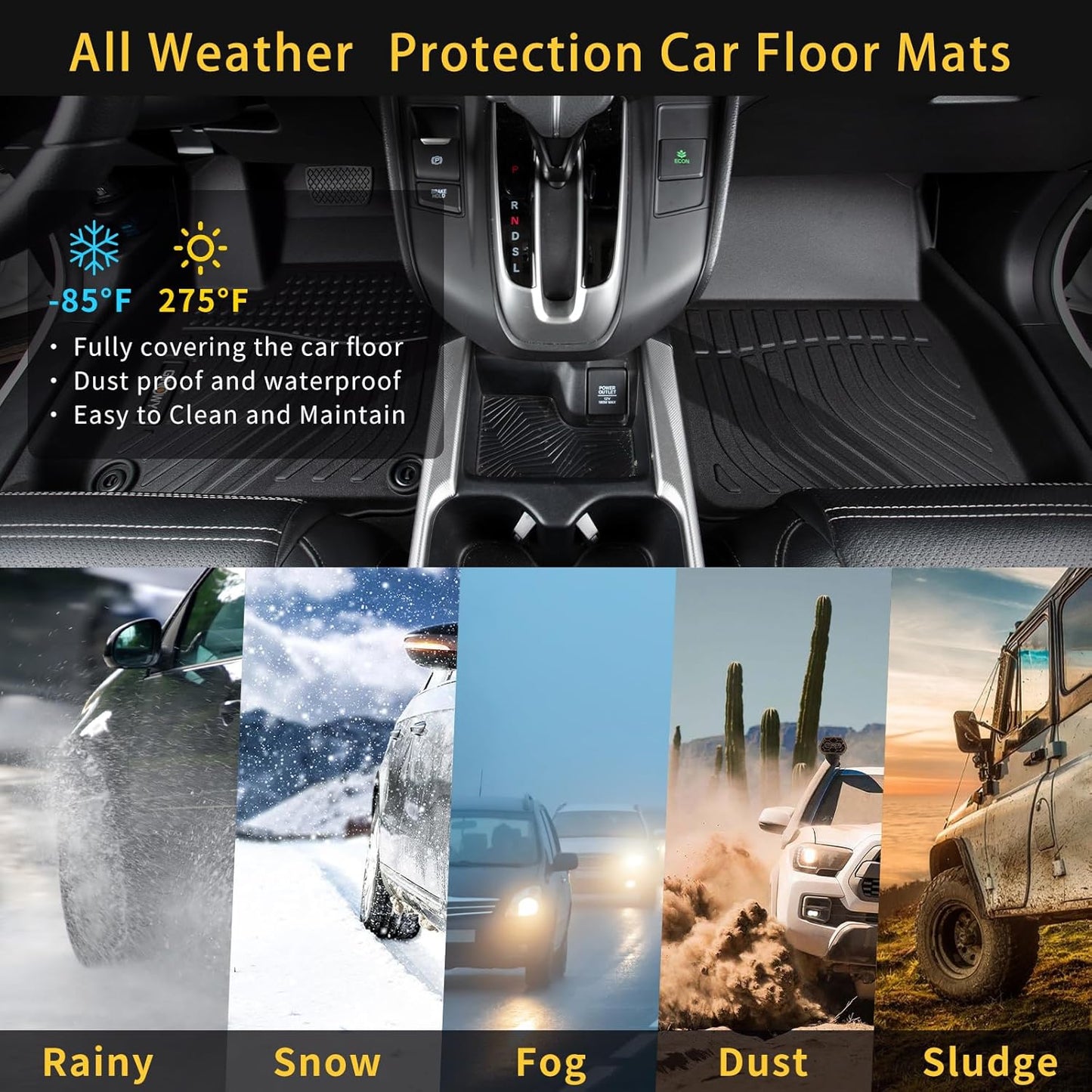 GINOWY-Floor Mats for Ford Expedition MAX 2025 2024 2023 2022 2021 Bucket Seat 7 Passenger All Weather Car Floor Mats Expedition Accessories Rubber Liners