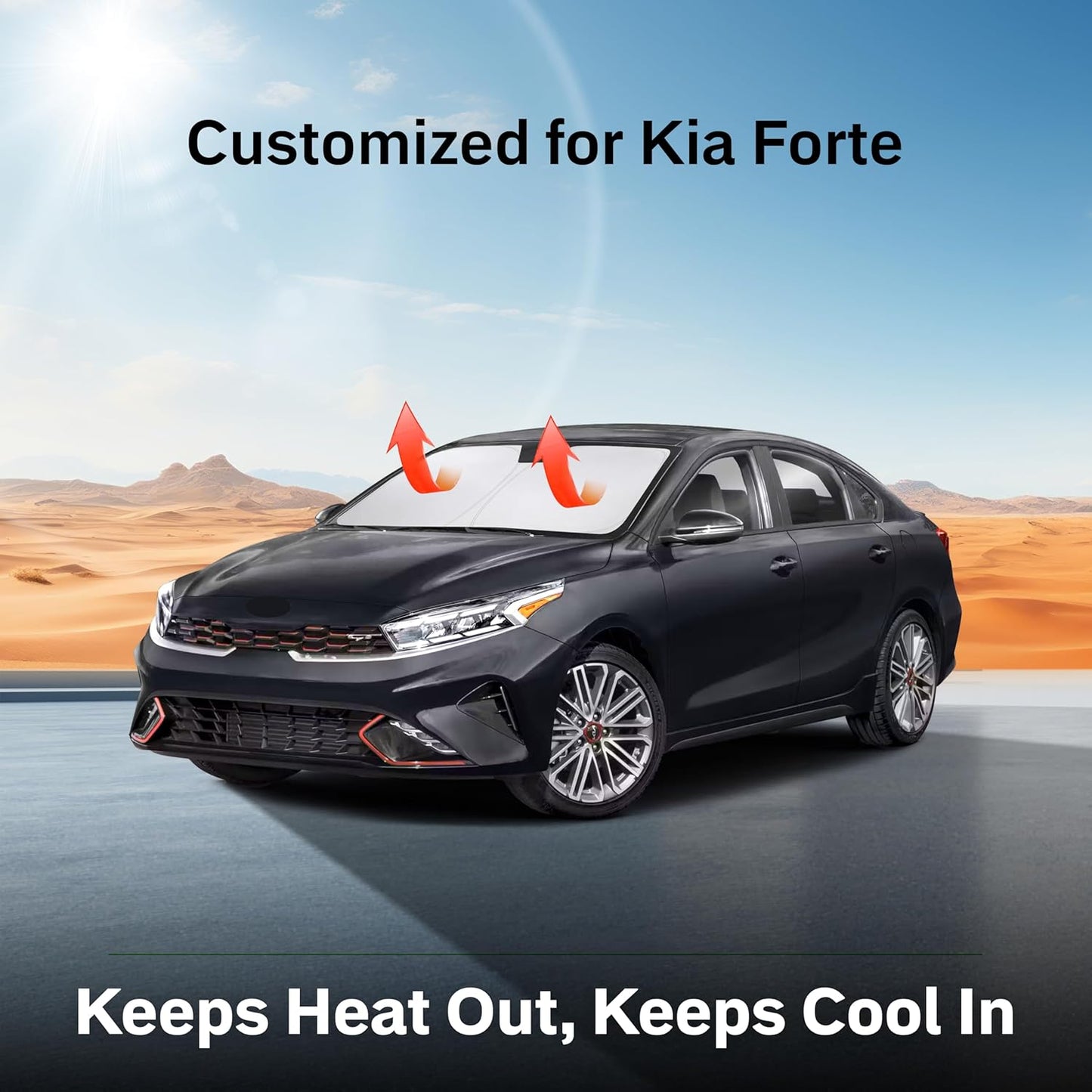 for Kia Forte 2019-2024 2025 Windshield Sunshade Compatible-EcoNour 240T Polyester Material Cars Sun Visor Reflector Blocks UV Rays - Foldable Sunshade Interior Protection Kia Forte Accessories