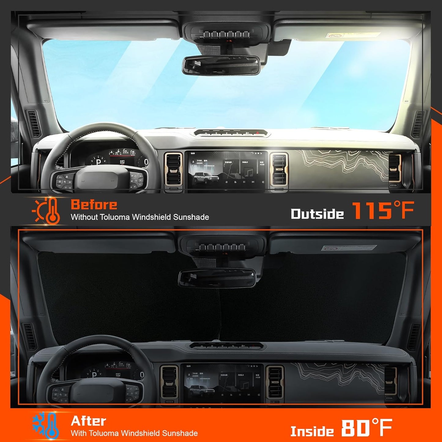 Custom Fit Windshield Sun Shade for Kia Telluride 2020-2025 - Full Coverage, 210T Reflective Fabric, Double-Layer Design - Blocks 99% UV Rays, Keeps Car Cool, Easy to Install and Store