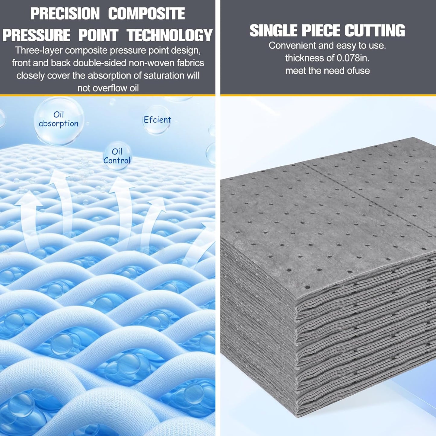 100PC Oil Absorbent Pads | 13"x10" Meltblown Polypropylene Mats, Hand-Tear Lines for Automotive & Workshop | Vacuum Eco-Packaging, Reusable Spill Control