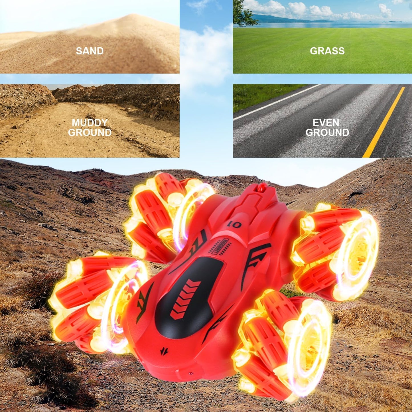 Gesture Sensing RC Stunt Car with Light, 2.4G 4WD Hand Controlled Gravity Remote Control Car Toy with 360° Flips Car for Boys Age 6 and Up Blue