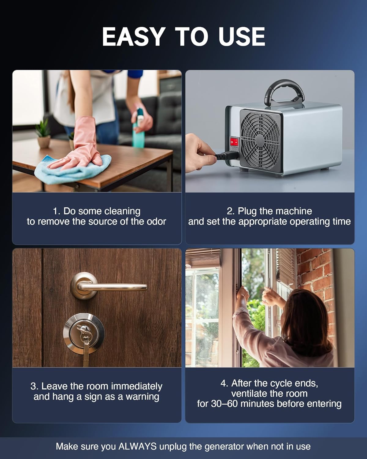 CREWORKS Ozone Odor Machine, Commercial Ozone Generator Air Purifier with Timer Display, 45000 mg/h Ozone Machine for Car Home Smoke Pet Odor Removal, High Capacity for 3200 sq ft Room, Silver