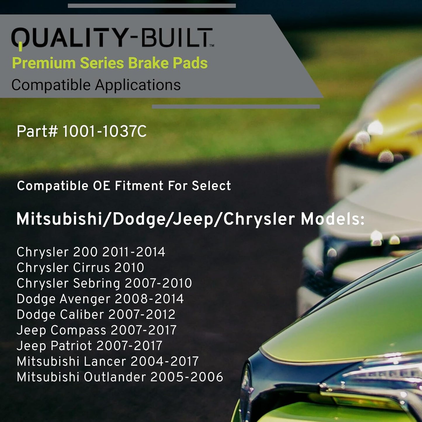 Premium Ceramic Rear Brake Pads (1001-1037C) Compatible with 2004-2017 Chrysler/Dodge/Jeep/Mitsubishi (200/Avenger/Caliber/Cirrus/Compass/Lancer/Outlander/Patriot/Sebring)