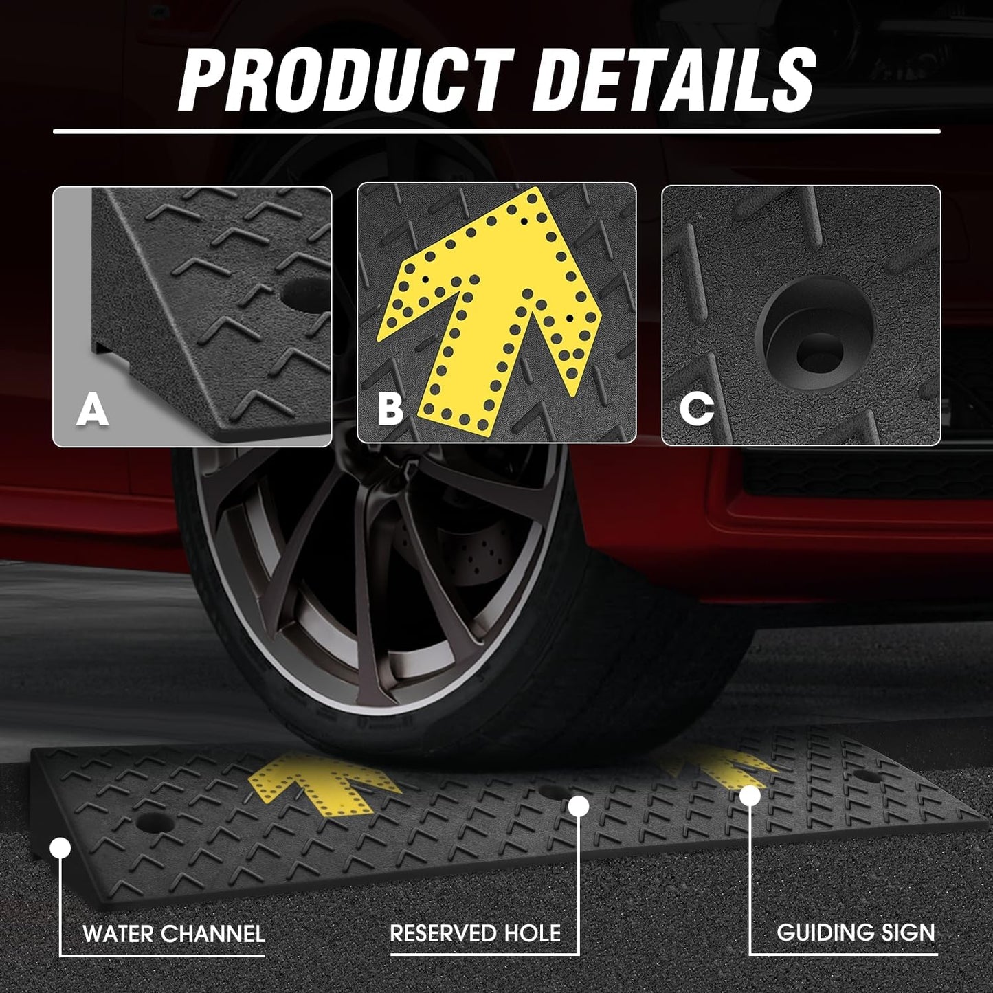 DNA MOTORING 2pcs 4.5" Rise Rubber Arrow Curb Ramp Heavy Duty Loading Threshold Ramp 37.4 in L x 11.8 in W x 4.5 in H for Loading Dock, Warehouse, Wheelchair, Motorcycles, Cars, TOOLS-00650