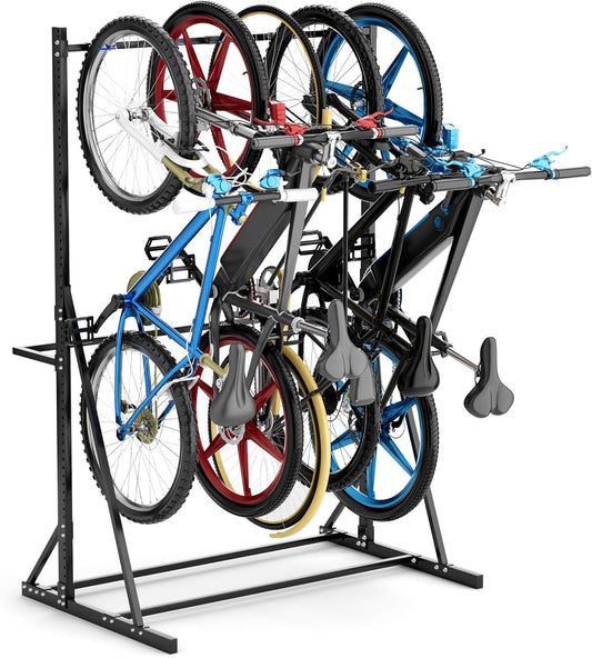 Freestanding Bike Storage Rack Vertical Bike Rack Indoor Garage Floor Stand Heavy Duty Bike Organizer Garage Bicycle Organizer Holds Up to 5 Bikes