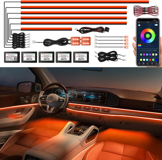 Acrylic Interior Car Lights, AMKI Car LED Strip Light with APP Control, Accessories Car Ambient Light Kit with RGB 14 in 1 and 175 inches 593 LEDs, 16 Million Colors Music Active Neon Lighting