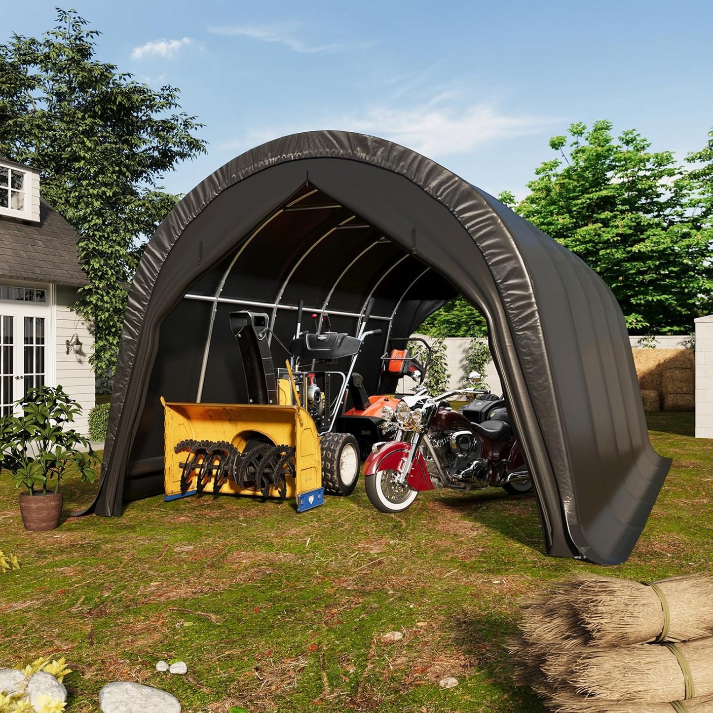 EROMMY Carport 13 x 20 FT Heavy Duty, Portable Garage with All-Steel Metal Frame and Round Style Roof, Anti-Snow Car Canopy Outdoor Storage Shelter for Car, Truck, Boat