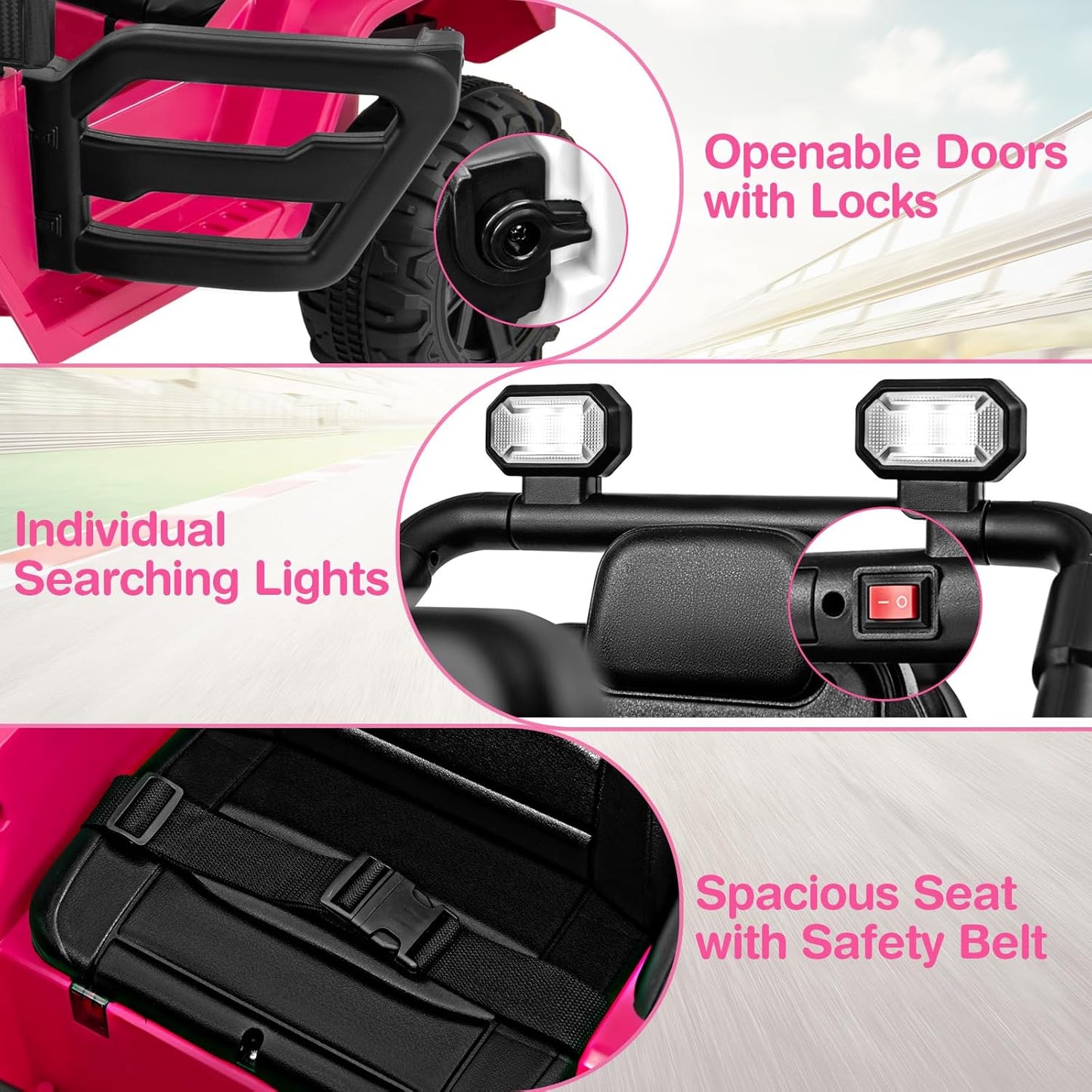 Costzon 12V Kids Ride on Truck Car, Electric Vehicle w/Remote Control, Threaded Wheels, 3 Speeds, LED Lights, Music, Horn & Wireless Connection, Battery Powered Ride on Toy for Boys & Girls 3+ (Pink)