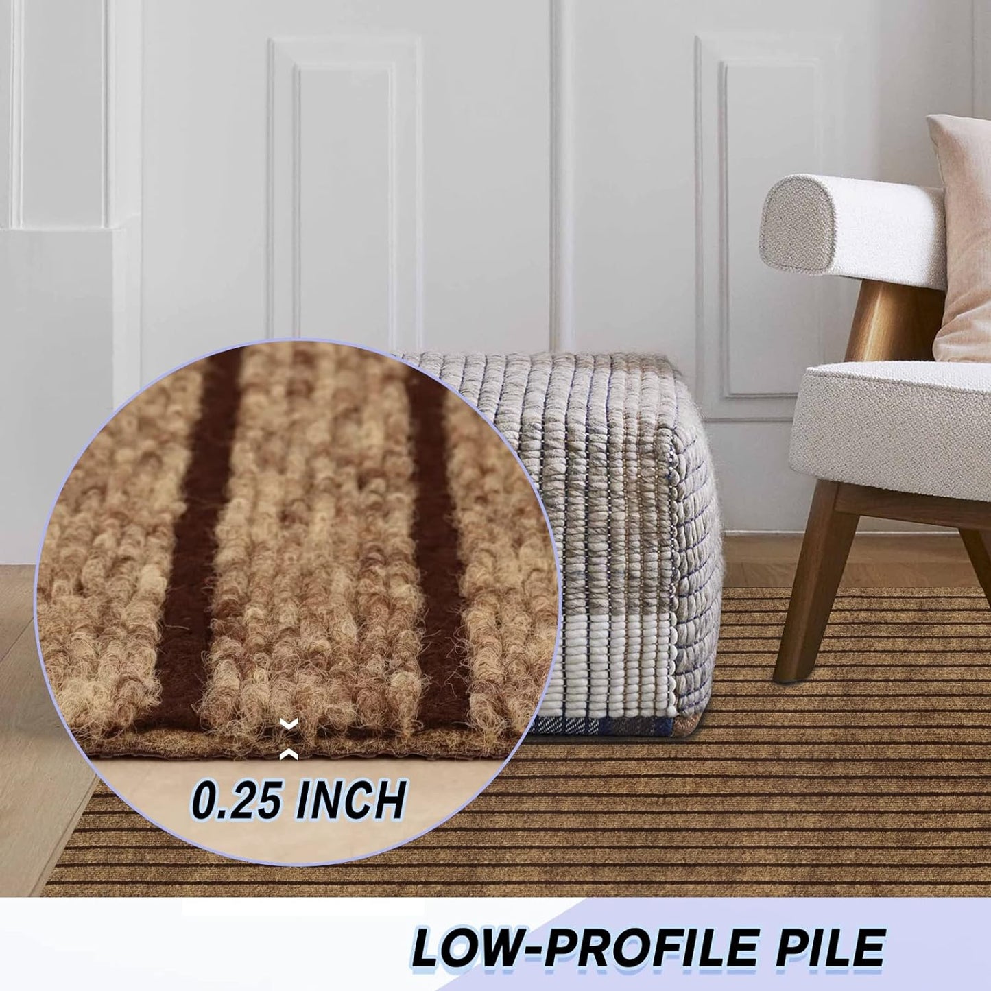 Custom Size Backed Non-Slip Area Rugs Runner, Easy Clean, Waterproof Runner Rugs for Hallway Entryway, Kitchen, Laundry, 3FT x 65FT, Brown Stripe