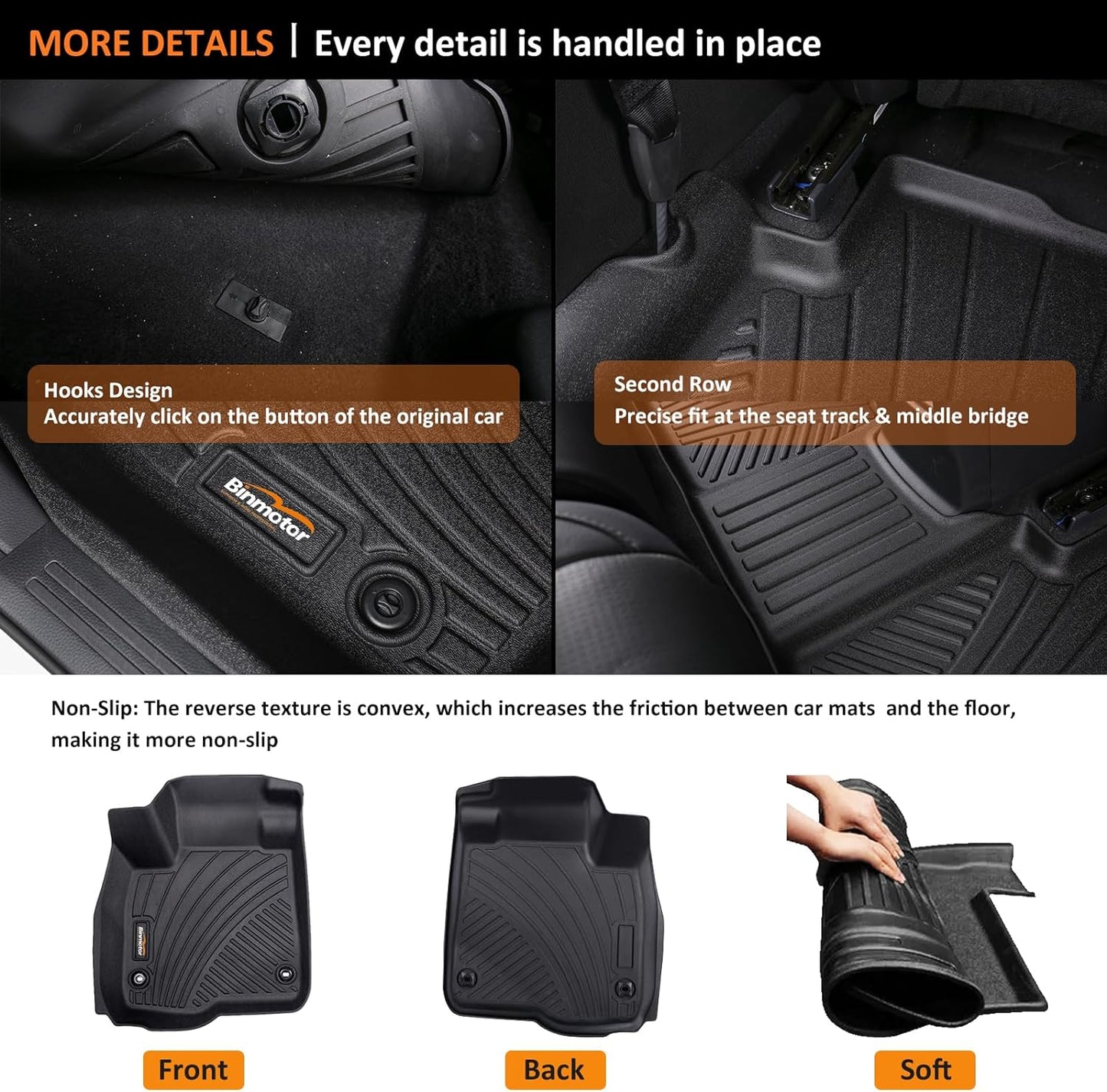 Binmotor-Floor Mats for 2017-2025 Honda Ridgeline Crew Cab, Front & 2nd Row, All Weather Car Floor Mats Ridgeline Car Mats Floor Liners for Honda Ridgeline Accessories