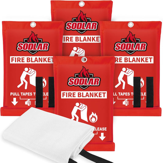 Fire Blanket Emergency for Home Kitchen - 40"x40" Fireproof Safety Protection Fiberglass Flame Retardant Blankets Survival Essential Kit for House Car Camping Outdoor Fireplace Grill BBQ - 4 Pack