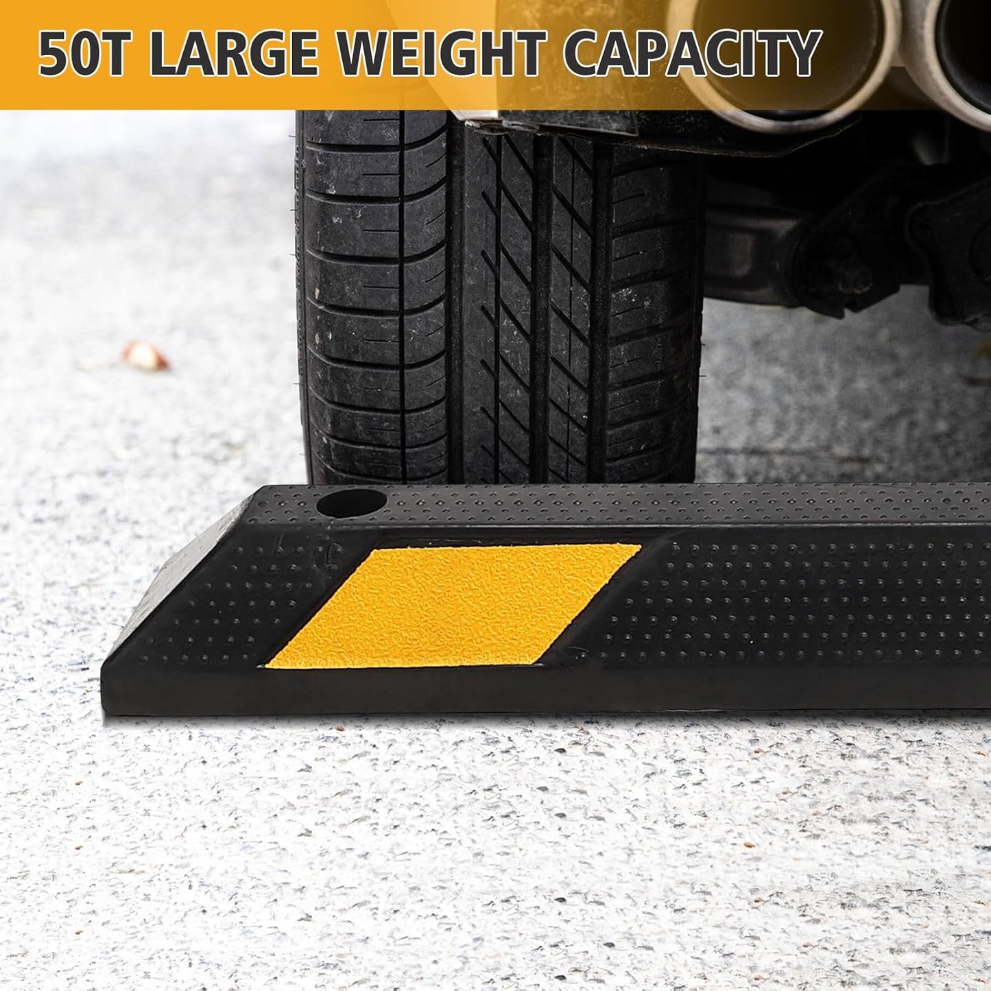 Heavy Duty Rubber Parking Curb (72.8" Extra Wide) - 55000 Lb Capacity with 8 Reflective Strips, UV/Oil Resistant for Driveways & Commercial Lots(1 Pack)
