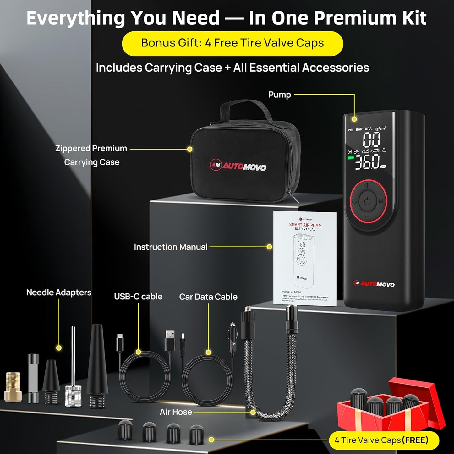 Tire Inflator Portable Air Compressor-3X Faster Inflation, 150PSI Air Pump for Car Tires with Digital Pressure Gauge/LED Light, Portable Tire Inflator for Car, Motorcycle, Bike, Ball