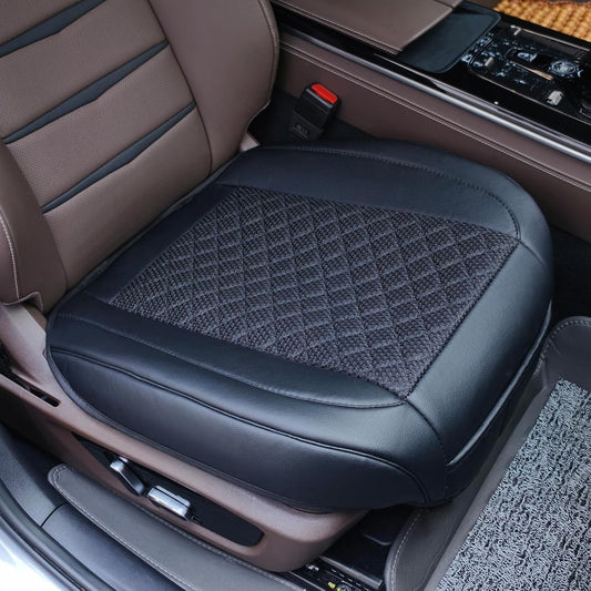 Car Seat Covers,2 Pack Leather Bottom Car Seat Cover Universal Front Seats Only,Ice Silk Auto Seat Cushion Protector Pad Mat Wrap Around The Bottom Black